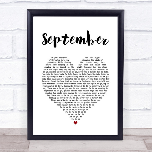 Earth Wind and Fire September White Heart Song Lyric Music Gift Poster Print