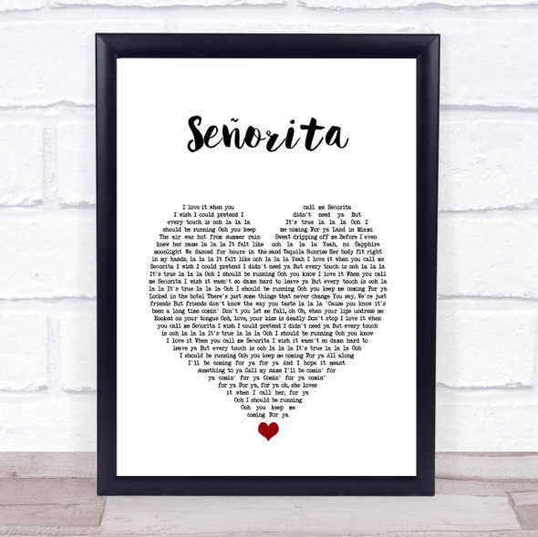 Shawn Mendes & Camila Cabello Señorita White Heart Song Lyric Music Gift Poster Print