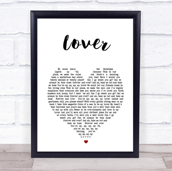 Taylor Swift Lover White Heart Song Lyric Music Gift Poster Print