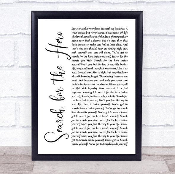 M People Search for the Hero White Script Song Lyric Music Gift Poster Print