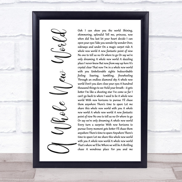 Peabo Bryson & Regina Belle A Whole New World White Script Song Lyric Music Gift Poster Print