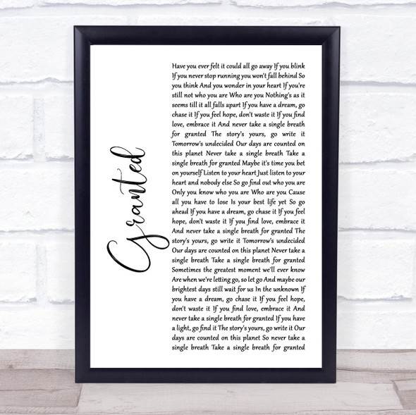 Josh Groban Granted White Script Song Lyric Music Gift Poster Print