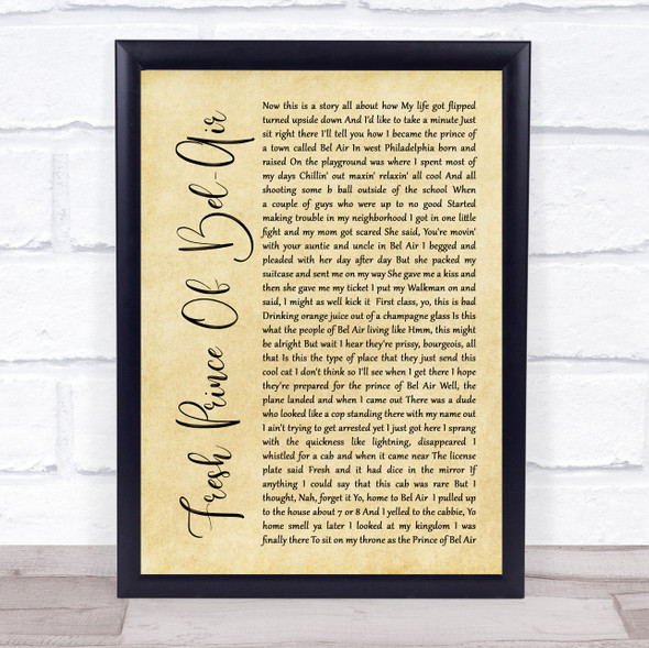 DJ Jazzy Jeff & The Fresh Prince Fresh Prince Of Bel-Air Rustic Script Lyric Music Gift Poster Print