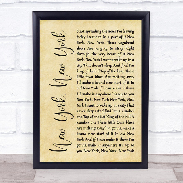 Frank Sinatra New York, New York Rustic Script Song Lyric Music Gift Poster Print