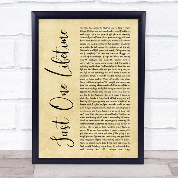 Sting & Shaggy Just One Lifetime Rustic Script Song Lyric Music Gift Poster Print