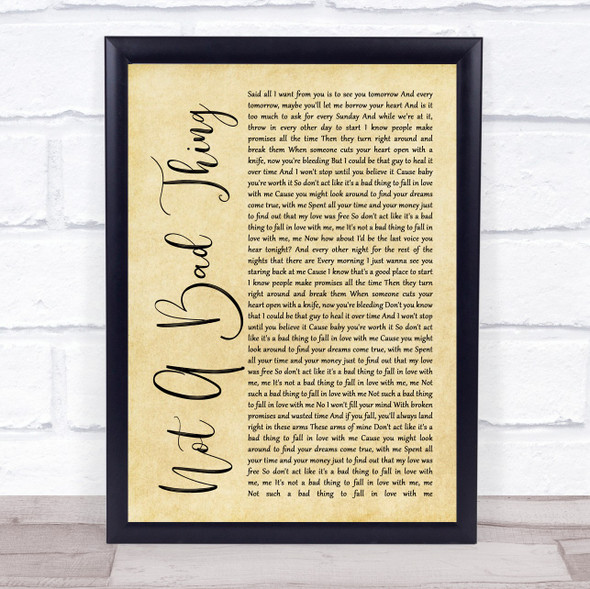 Boyce Avenue Not A Bad Thing Rustic Script Song Lyric Music Gift Poster Print