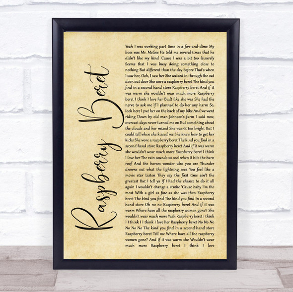 Prince Raspberry Beret Rustic Script Song Lyric Music Gift Poster Print