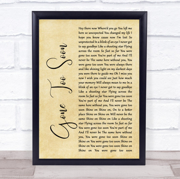 Simple Plan Gone Too Soon Rustic Script Song Lyric Music Gift Poster Print