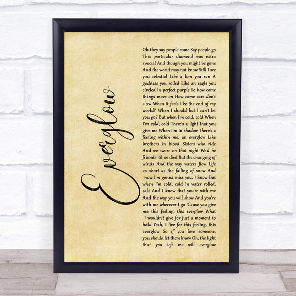 Coldplay Everglow Rustic Script Song Lyric Music Gift Poster Print