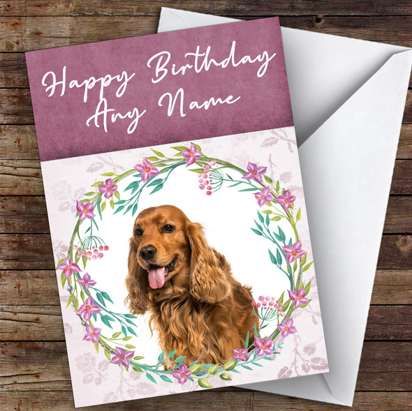 English Cocker Spaniel Dog Pink Floral Animal Customised Birthday Card