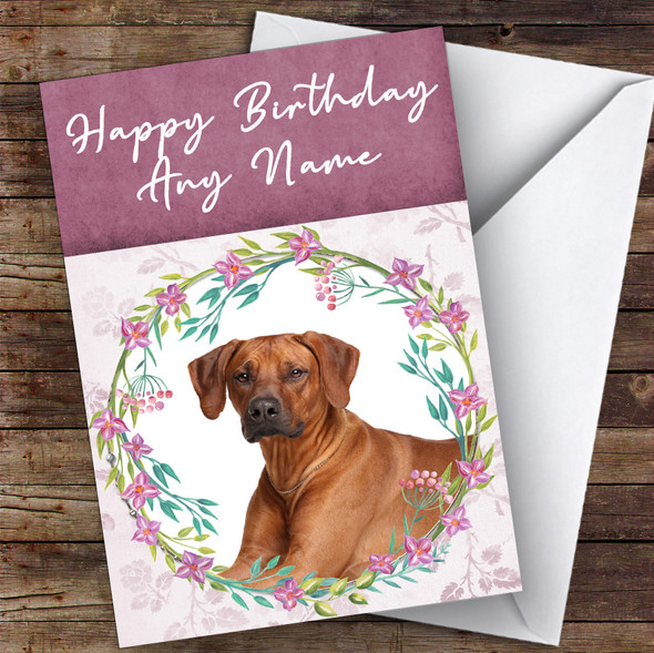 Rhodesian Ridgeback Dog Pink Floral Animal Customised Birthday Card