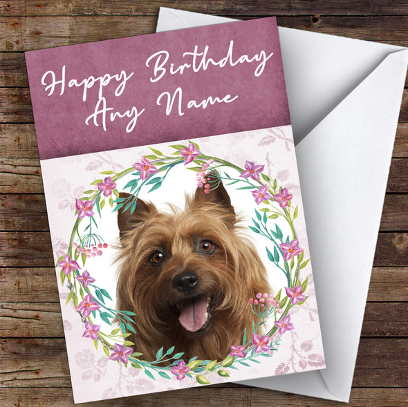 Australian Terrier Dog Pink Floral Animal Customised Birthday Card