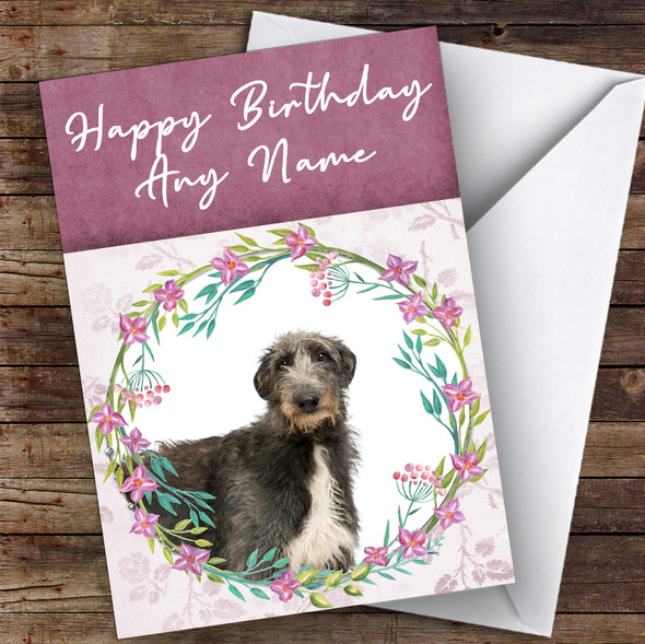 Scottish Deerhound Dog Pink Floral Animal Customised Birthday Card
