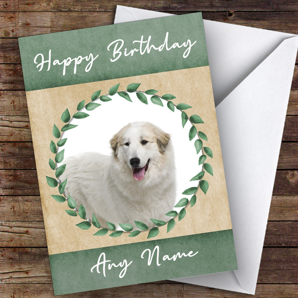 Great Pyrenees Mountain Dog Green Animal Customised Birthday Card