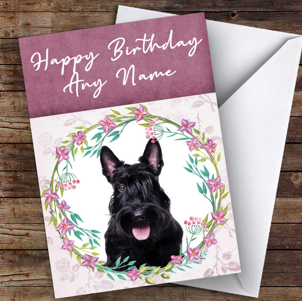 Scottish Terrier Dog Pink Floral Animal Customised Birthday Card