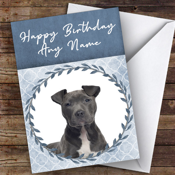 Staffordshire Terrier Dog Blue Animal Customised Birthday Card