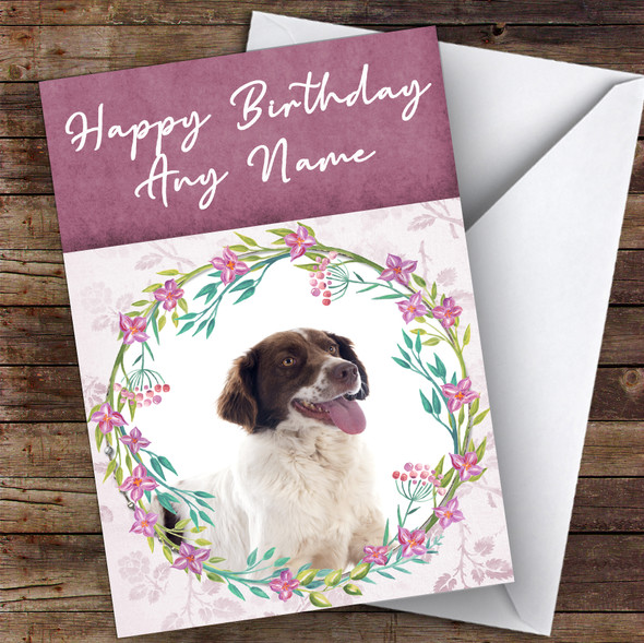 French Spaniel Dog Pink Floral Animal Customised Birthday Card