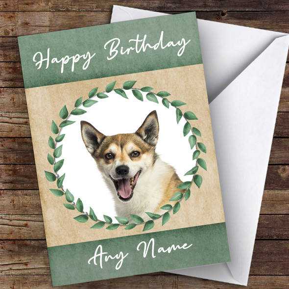 Norwegian Lundehund Dog Green Animal Customised Birthday Card