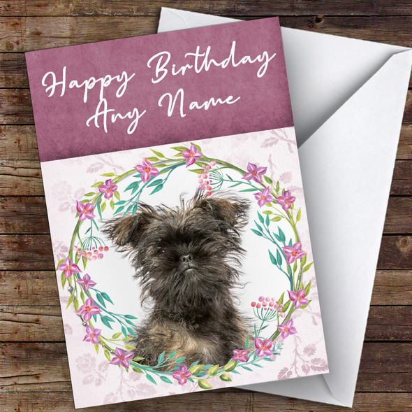 Affenpinscher Dog Pink Floral Animal Customised Birthday Card