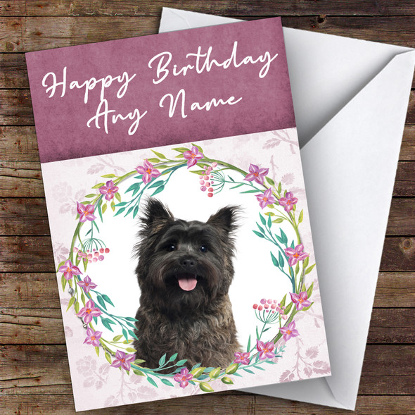 Cairn Terrier Dog Pink Floral Animal Customised Birthday Card