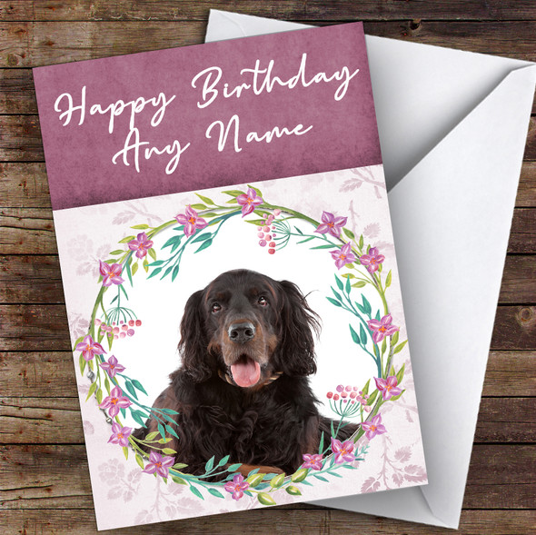 Gordon Setter Dog Pink Floral Animal Customised Birthday Card