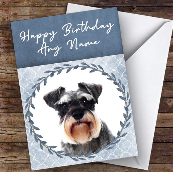 Miniature Schnauzer Dog Blue Animal Customised Birthday Card