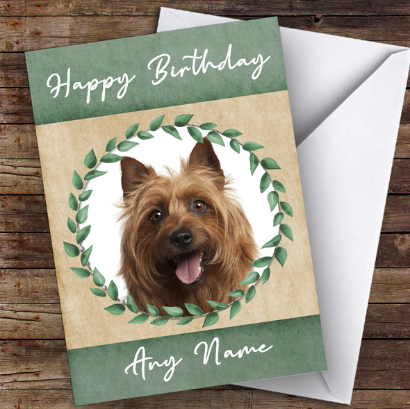 Australian Terrier Dog Green Animal Customised Birthday Card