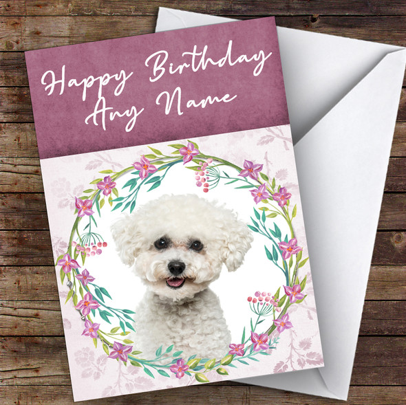 Bichon Frise Dog Pink Floral Animal Customised Birthday Card