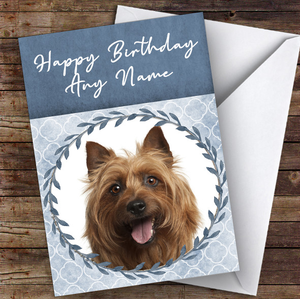 Australian Terrier Dog Blue Animal Customised Birthday Card