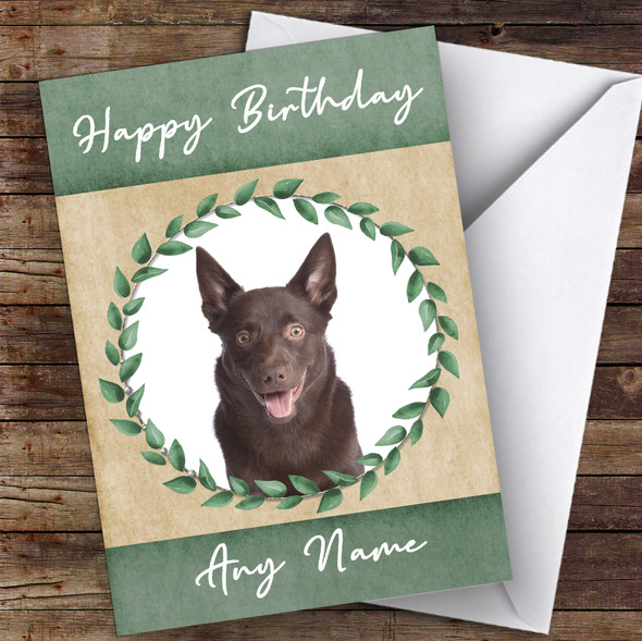 Australian Kelpie Dog Green Animal Customised Birthday Card