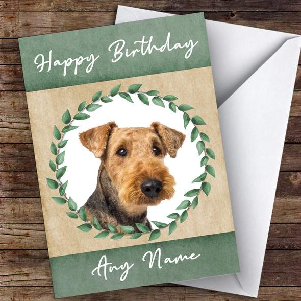 Airedale Terrier Dog Green Animal Customised Birthday Card