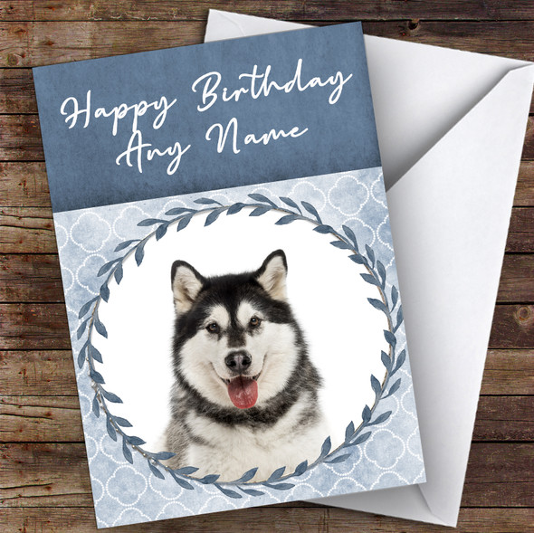 Alaskan Malamute Dog Blue Animal Customised Birthday Card