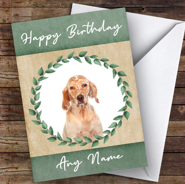 English Setter Dog Green Animal Customised Birthday Card