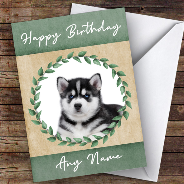 Siberian Husky Dog Green Animal Customised Birthday Card