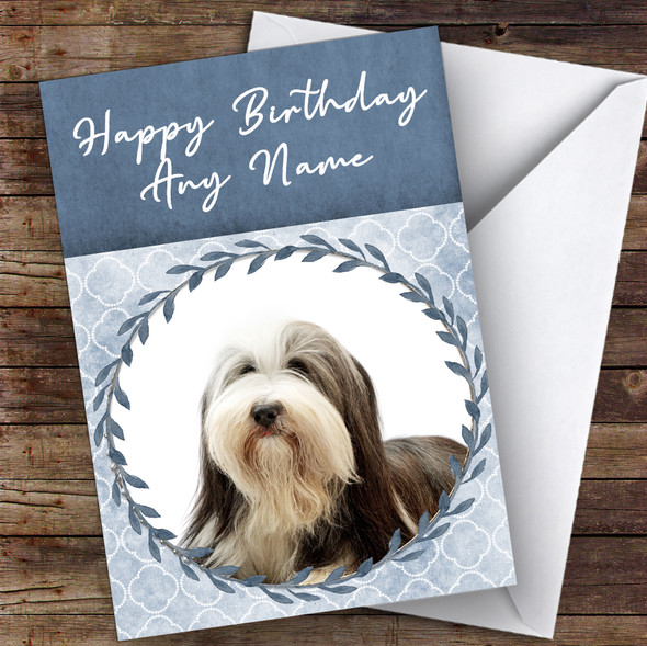 Bearded Collie Dog Blue Animal Customised Birthday Card