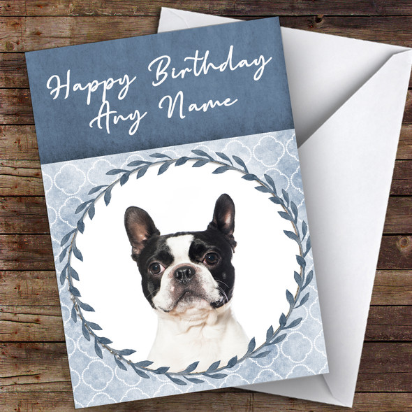 Boston Terrier Dog Blue Animal Customised Birthday Card