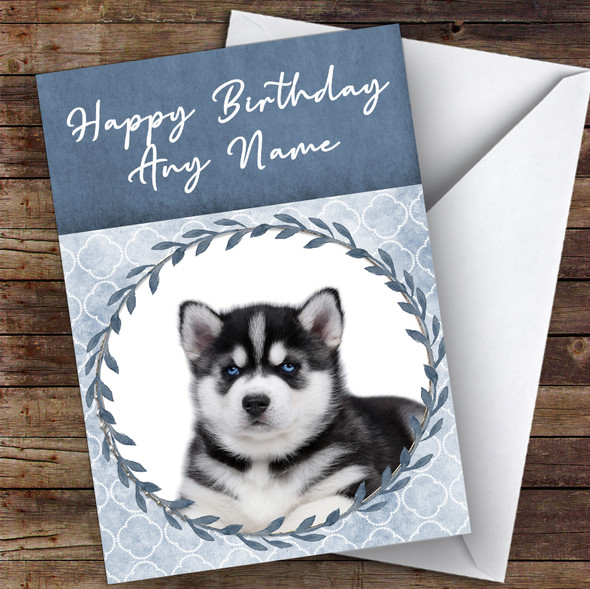 Siberian Husky Dog Blue Animal Customised Birthday Card