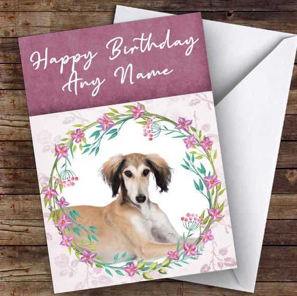 Saluki Dog Pink Floral Animal Customised Birthday Card