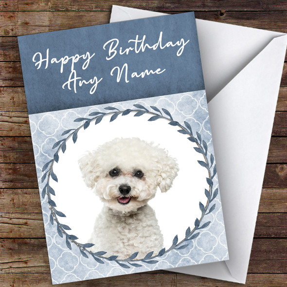 Bichon Frise Dog Blue Animal Customised Birthday Card