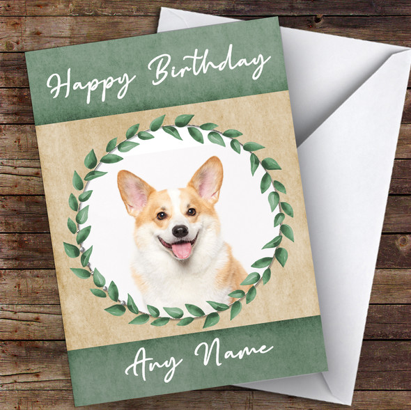 Welsh Corgi Dog Green Animal Customised Birthday Card