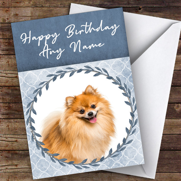 Pomeranian Dog Blue Animal Customised Birthday Card