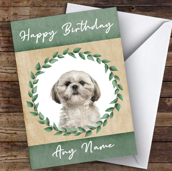 Shih Tzu Dog Green Animal Customised Birthday Card