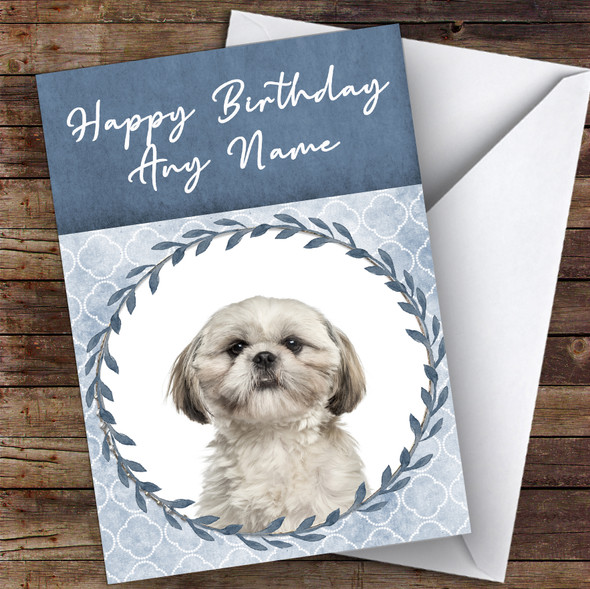 Shih Tzu Dog Blue Animal Customised Birthday Card