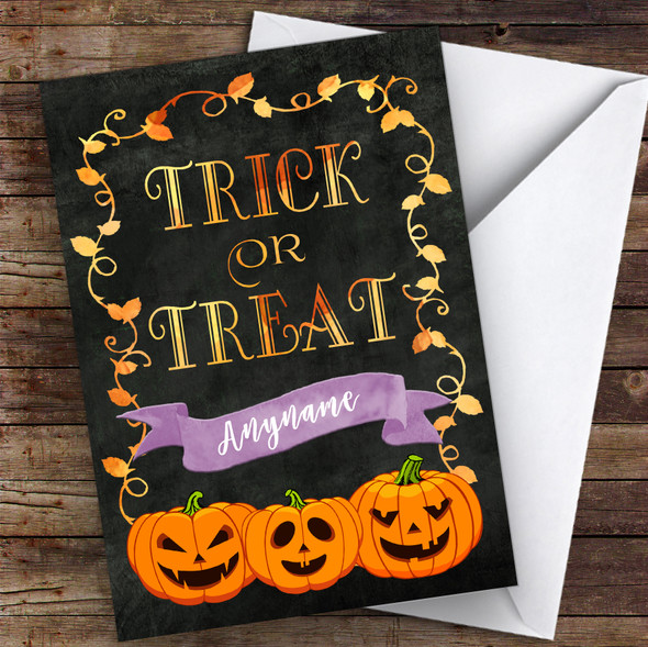 Trick Or Treat Evil Pumpkin Faces Customised Happy Halloween Card