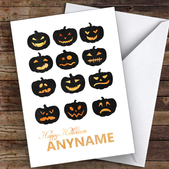 Scary Pumpkin Faces Customised Happy Halloween Card