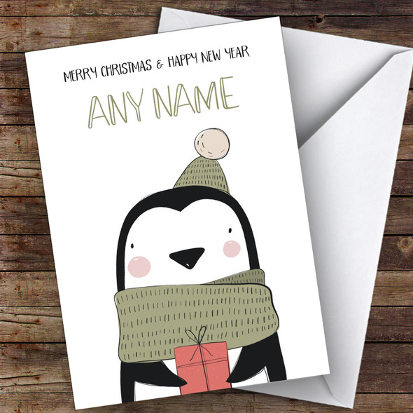 Cute Doodle Penguin With Gift Children's Customised Christmas Card