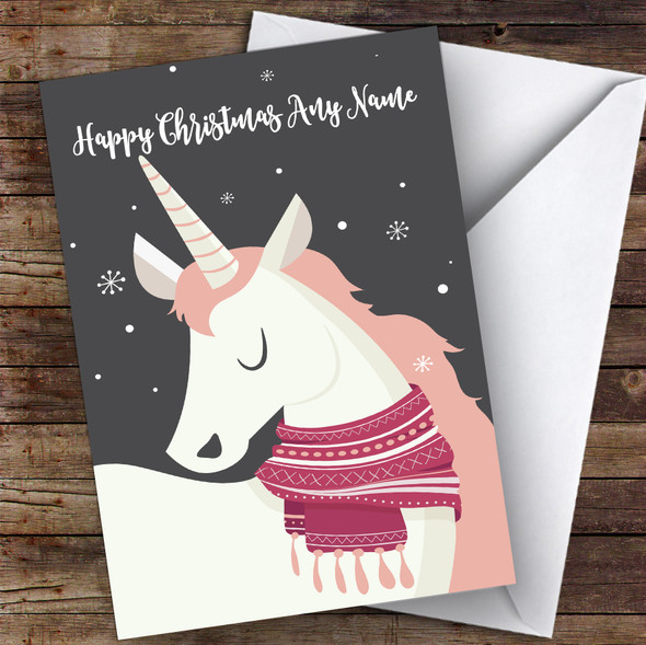 Unicorn Grey Children's Customised Christmas Card