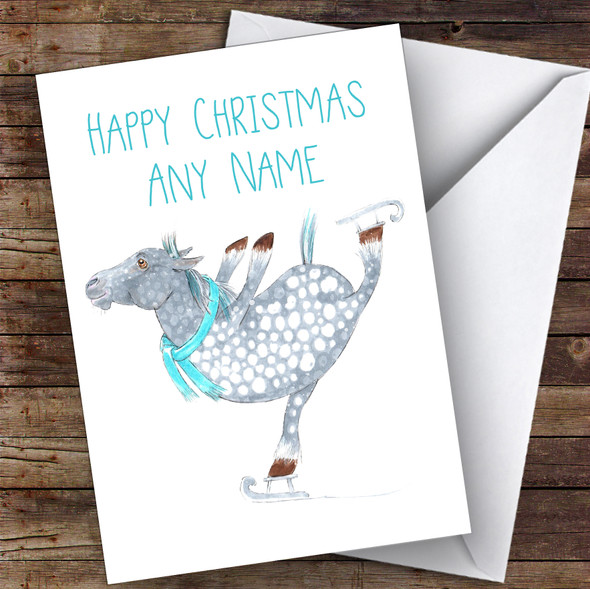 Ice Skating Horse Cute Customised Christmas Card
