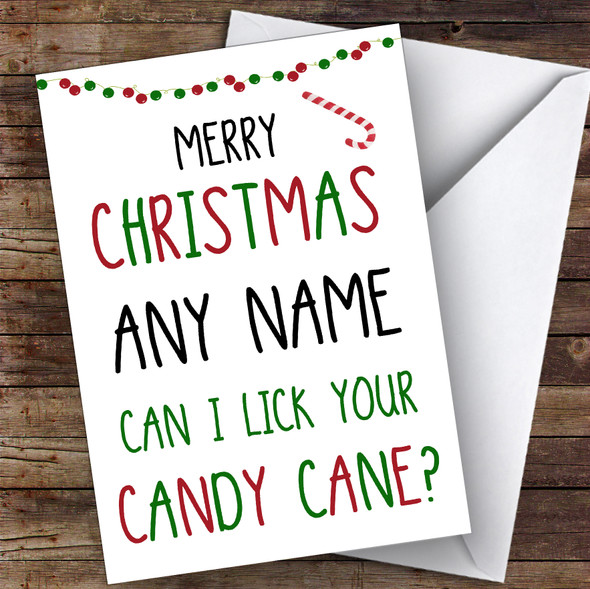 Rude Candy Cane Funny Joke Customised Christmas Card