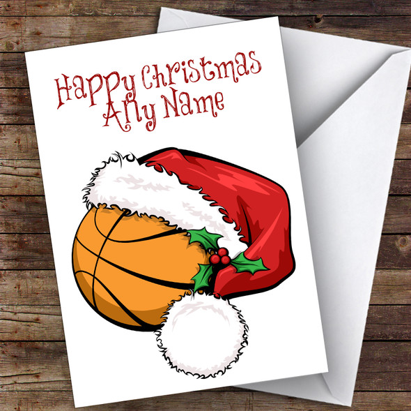 Basketball With Santa Hat Hobbies Customised Christmas Card